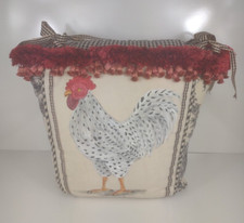 Handmade Painted Rooster Pillow Country Rustic Throw Large red cream black chair