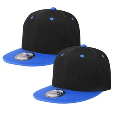 2-pack Plain Blank Snapback Hat Cap Hip Hop Style Flat Bill Adjustable Size
