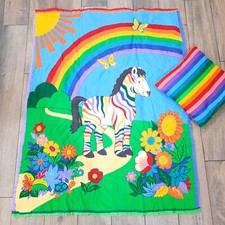 Rainbow Zebra Quilt Baby Blanket comforter toddler kids w pillow bright handmade
