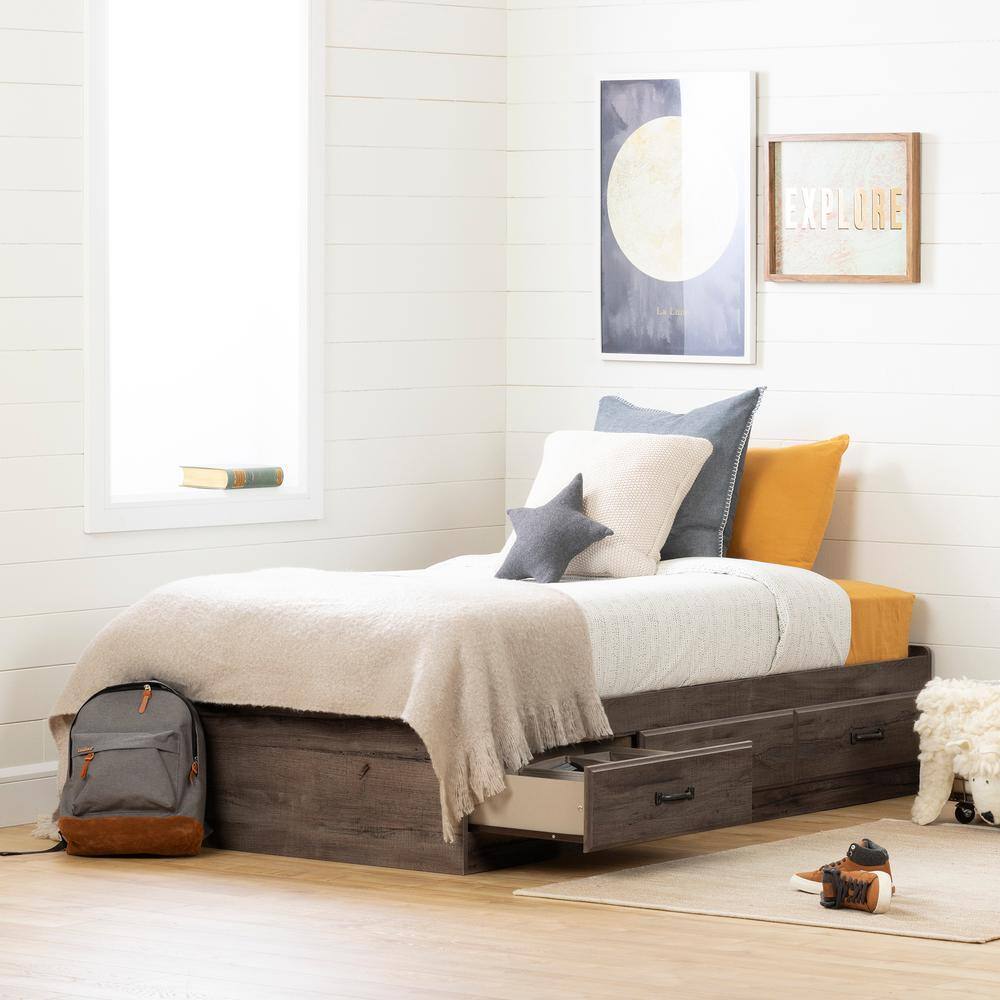 South Shore Bed Twin Classic Durable Large 3-Drawers Particle Board Fall Oak