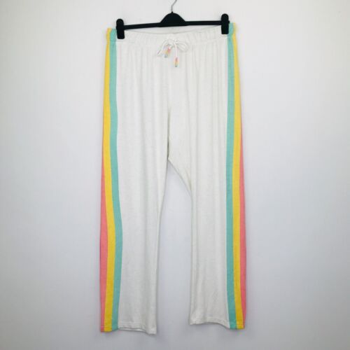 PJ Salvage Women's 2X Pants White Rainbow Side Stripe Drawstring Knit Lounge CZ8