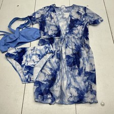 Blue Marble 3 Piece Cover Up And Bikini Set Youth Girls Size 11-12