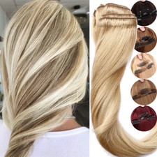 Luxury Thick Double Weft Clip in Remy Human Hair Extensions Full Head US 10"-24"