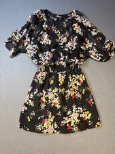 Express Blouson Black Floral Print Sheer Dress Size XS Half Sleeve Elastic Waist