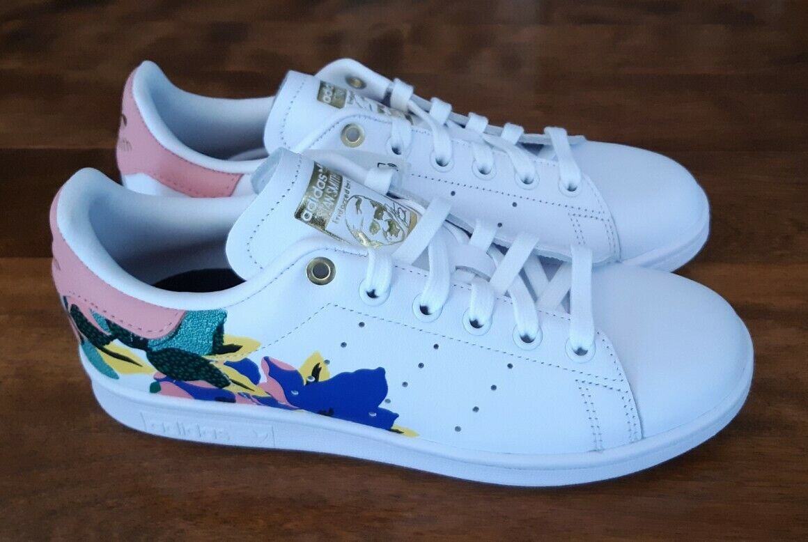Adidas Orig Stan Smith Women's White Floral Leather Shoes Adidas Orig Stan Smith Women's White Floral Leather Shoes
