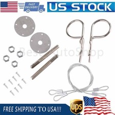 Stainless Steel Mount Hood Pins Plate Bonnet Lock Kit Universal Racing Style New