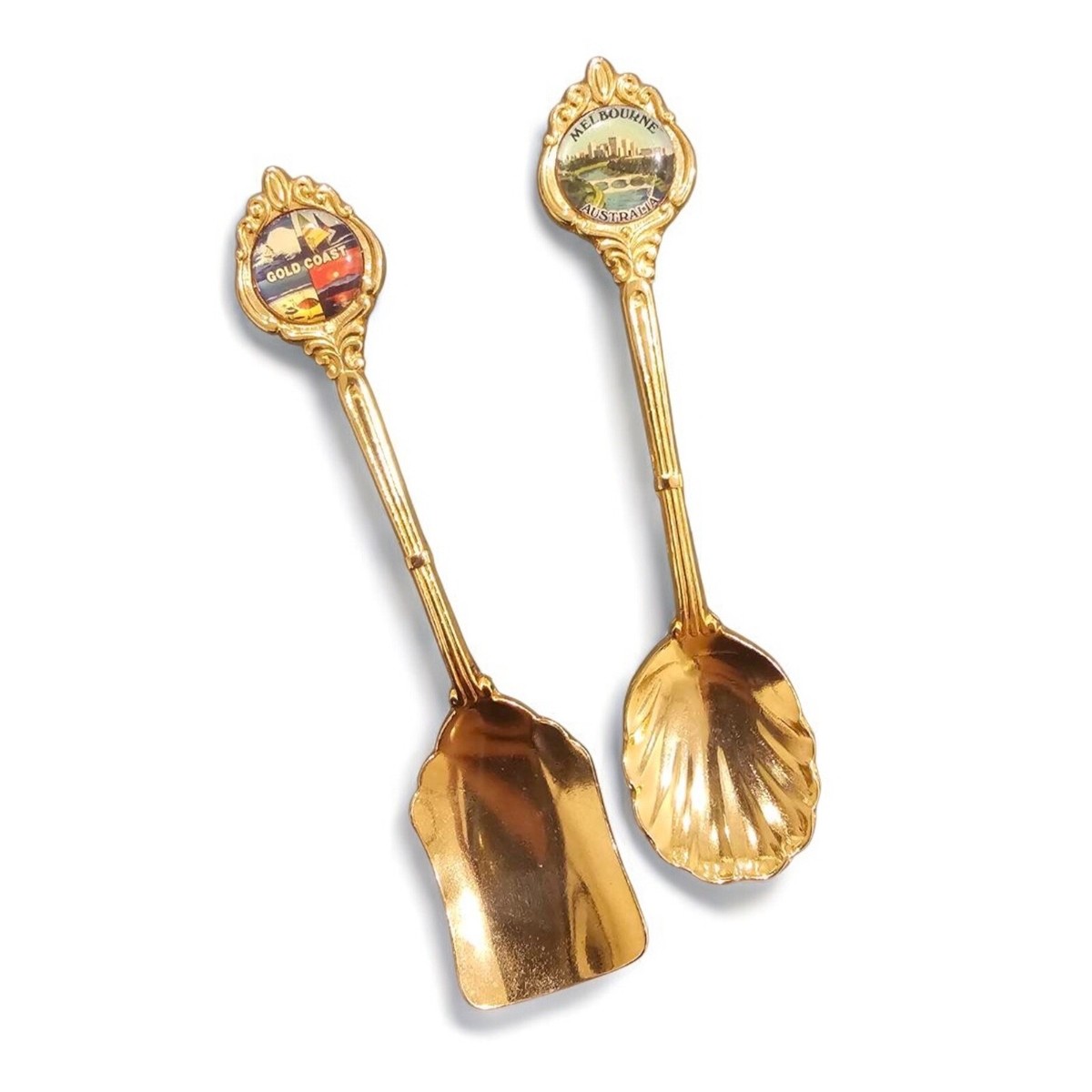 Vintage Souvenir Spoons Collector's World NZ Set 2pcs Gold Coast