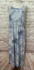 Old Navy Tie Dye Waist Defined Slub Knit Cotton Midi Slip Dress LARGE Blue
