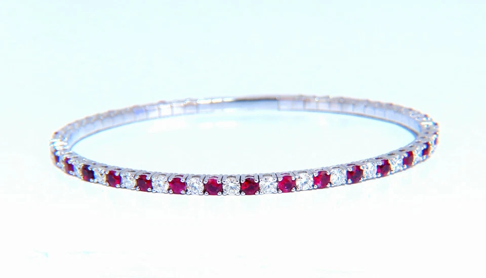 5.25ct vivid red natural ruby diamonds tennis Flexible Bangle bracelet 14kt** - Image 3 of 4