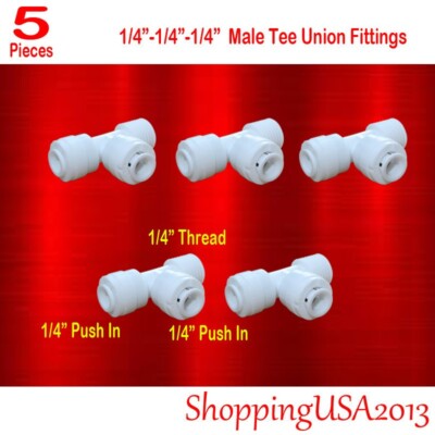 5 Pcs Male Tee Union Fitting 1/4'' Thread Quick Connector Ro Water Filter BSP