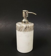 NEW WHITE AND GRAY GENUINE MARBLE STONE SOAP DISPENSER,SILVER CHROME PUMP