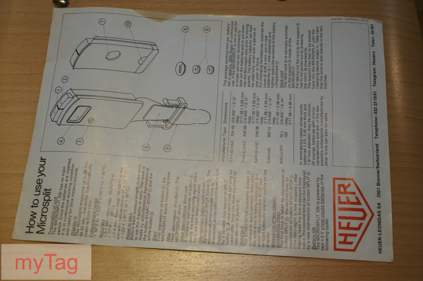 HEUER  MICROSPLIT 320 Original (Instructions Only) - image 3