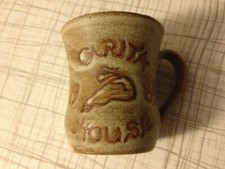 Carita House1984 gymnast trampolinist diver studio pottery mug cup beige brown