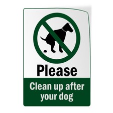 Vertical Vinyl Stickers Please Clean up After Your Dog with Green Text