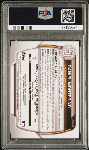 PSA 10 DANIEL MONTESINO AUTO 2023 Bowman Chrome SPECKLE REFRACTOR/299 GEM MINT - Picture 3 of 3