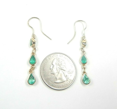 Colombian Emerald Pear Shape Long Earrings 1.96 Cts 18K Yellow Gold Jewelry Muzo - Picture 9 of 12