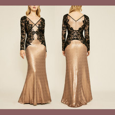 NEW 668 Tadashi Shoji Vulcan Lace Sequin Long Sleeve Gown SZ 16   J51