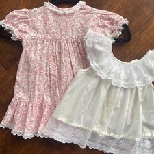 Bryan Dress 2T 24 Mo. Vintage Pink White Pinafore Lace Trim 2 Piece Button Back