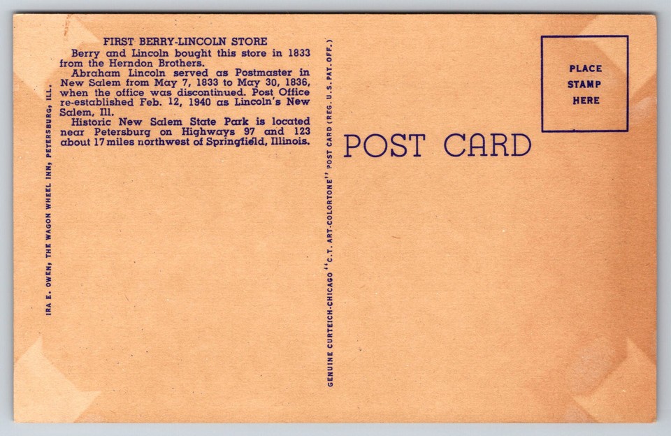 New Salem ILIllinois, BerryLincoln Store And Post Office, Vintage