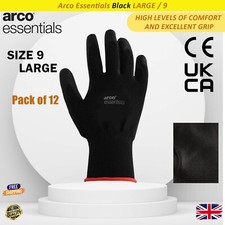 12 Pairs Arco Essentials Safety GripLatex-Coated Work Gloves Black/Red Size9 L