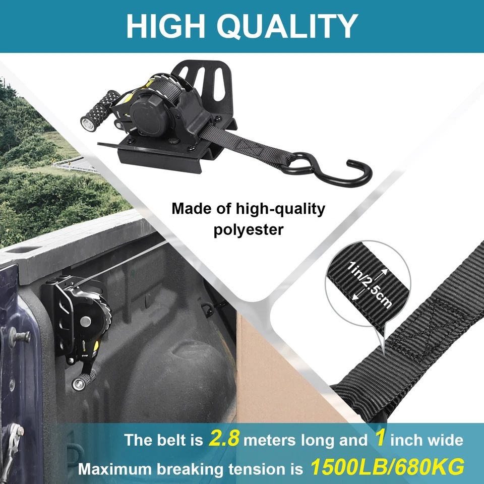 Retractable Ratchet Straps for Chevy Colorado GMC Canyon 2015-22 Tie Down Strap - Image 3 of 4