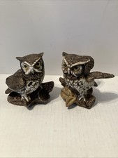 Vintage Pair Of 2 HOMCO Porcelain Ceramic Hand Painted Owls 1970's Era 70  s