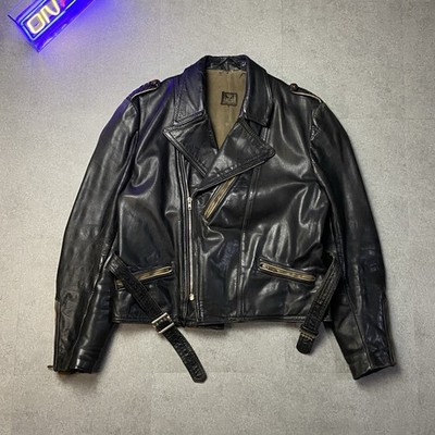 40s 50s Haelson Bikerjacke L Double Rider Pferdeleder Schwarz Patina Horsehide