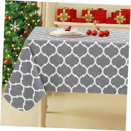  Rectangle Table Cloth, Waterproof Vinyl 84" x 60" (Rectangular) Grey