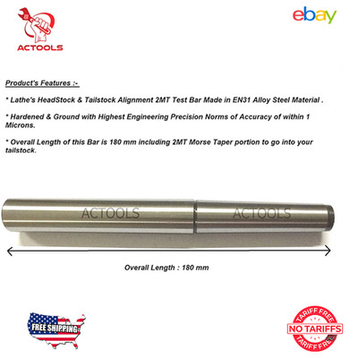 MT2 Lathe Alignment Test Bar Alloy Steel MT2 Over All Length 11 1/8'' Inch 283mm