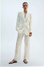 NWT ZARA ZW OYSTER SEQUIN STRAIGHT LEG PANTS size M 3424/849/251