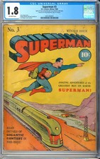 Superman #3 Unrestored Early Golden Age Superhero Vintage DC Comic 1940 CGC 1.8