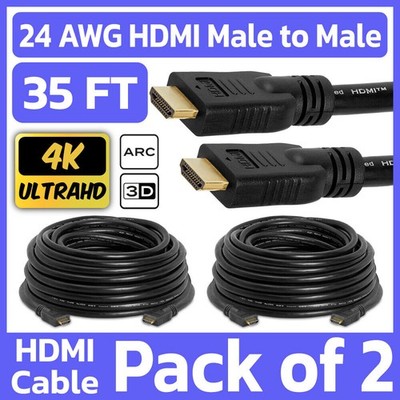 2 Pack HDMI Cable 35 Feet CL2 In-Wall Rated HDMI Cord for TV Monitor Projector