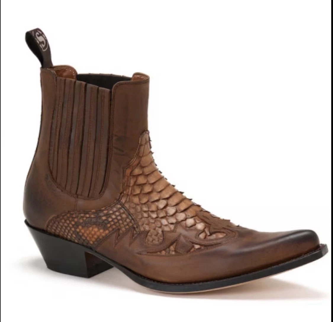 Men's Pointed Toe Snakeskin Print Western Boots Motorcycle Chelsea Shoe Size 12