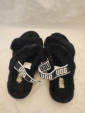 UGG Fluff Yeah Slide Sandals Sheepskin Platform Slingback Women's Size 10 black