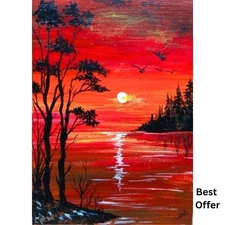 ACEO Original Landscape Nature Tree Sky Pop Art Card Acrylic Hand Painting NEW