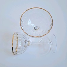 Set of 2 Champagne Saucer, Coupe, Bowl. Handmade Glasses With Gold Rim. 