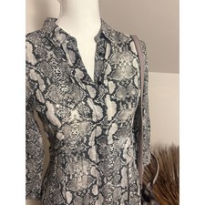 Zara Grey Snakeskin Print Long Sleeve Button Down Maxi Shirt Dress Pleated Skirt