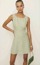 NWT Reformation Amorette Linen Dress Avocado Check Green Gingham Open Back Mini