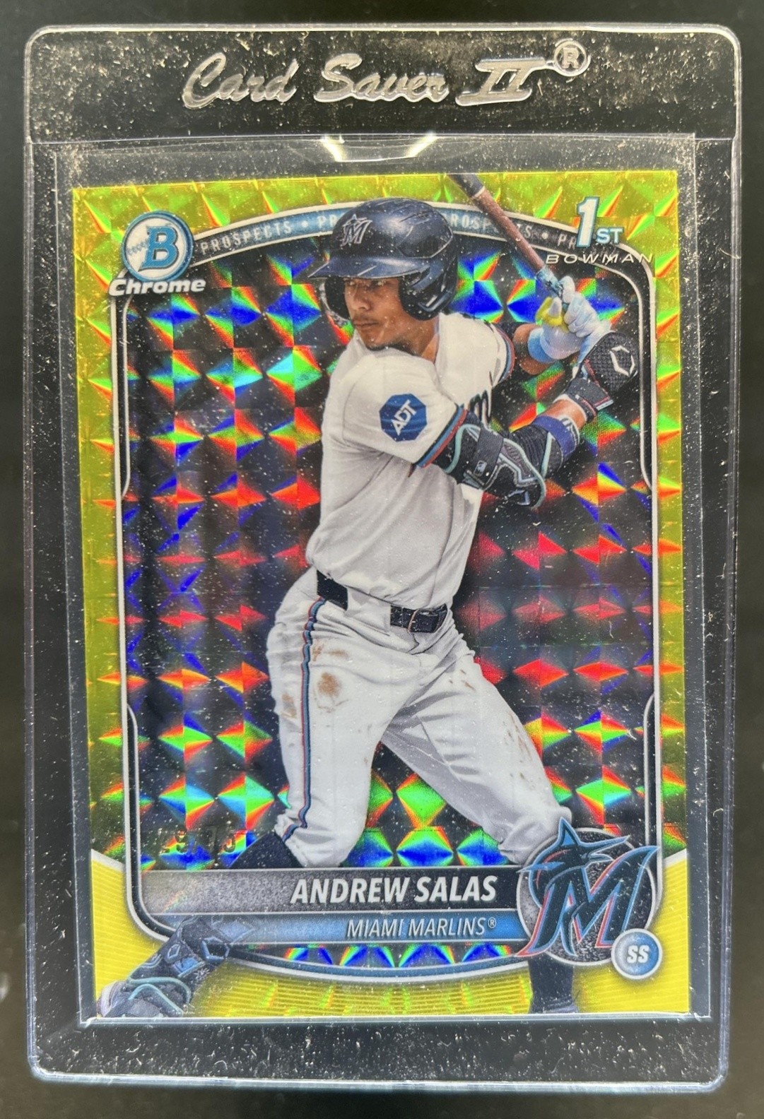 2025 Bowman Chrome Andrew Salas Yellow Geometric Refractor 1st #/75 Marlins