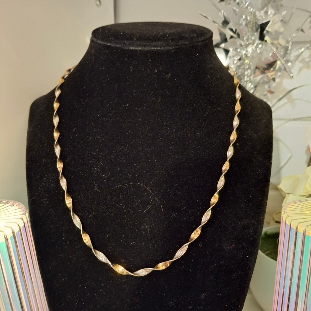 Solid Sterling Silver & Gold Twisted Herringbone … - image 1