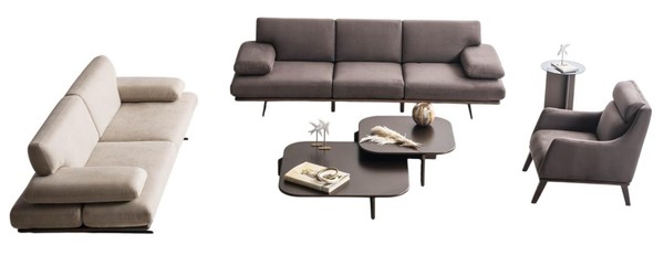 Grau-Beige Sofagarnitur Edler 4-Sitzer Polstersessel Holztische 5Tlg-image