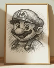 SUPER MARIO DRAWING PRINT SKETCH 8" x 10" NINTENDO PRINT WALL ART
