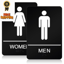 Restroom Sign - ADA Compliant Braille Bathroom Pack of 1, Black Men Women