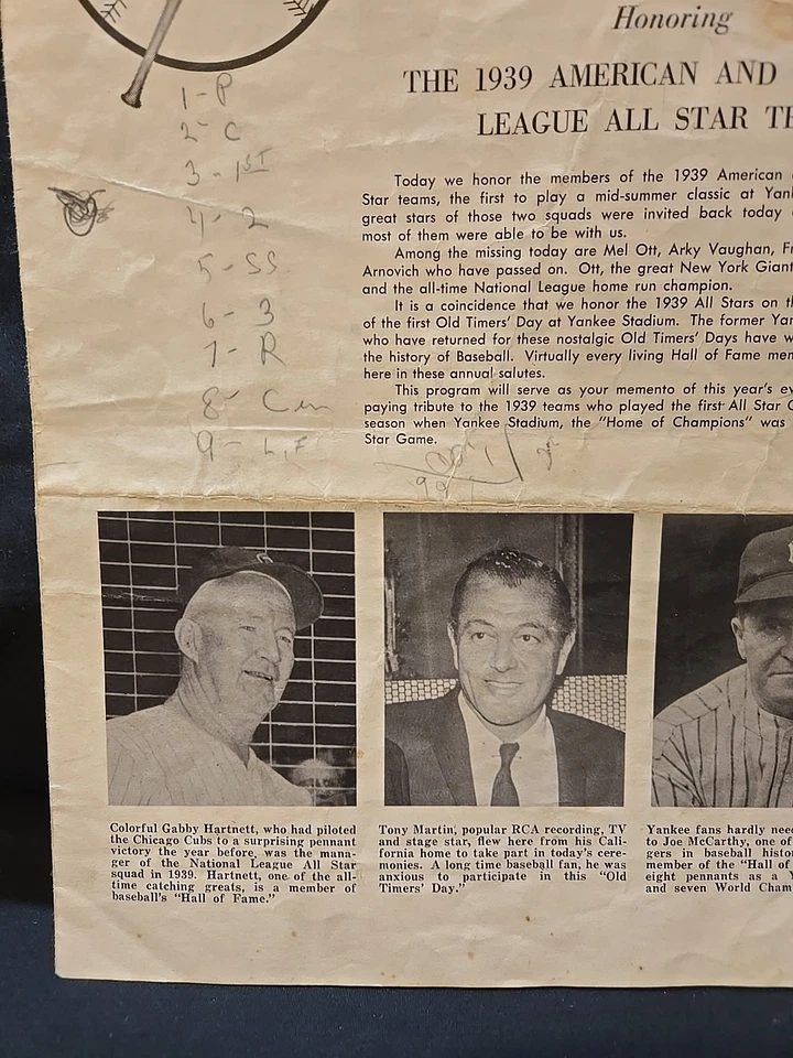 1960 New York Yankees Old Timers' Day Program | 30/08/1960 | 1939 All-Stars Foto 4 de 4