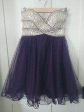 Blondie Nites Junior's Formal Bead Strapless Purple  White Mini Dress Sz 5 Prom