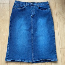 Vtg Old Navy Y2K Classic Blue Denim Aline Midi Skirt Casual Western Americana -8
