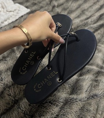 Matthieu Blazy CHANEL Thong Flip Flops Black Size 38 US7/7.5