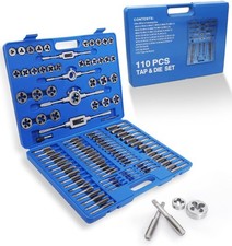 110PCS Tap and Die Set, Metric Tap and Die Rethreading Kit with Storage Case