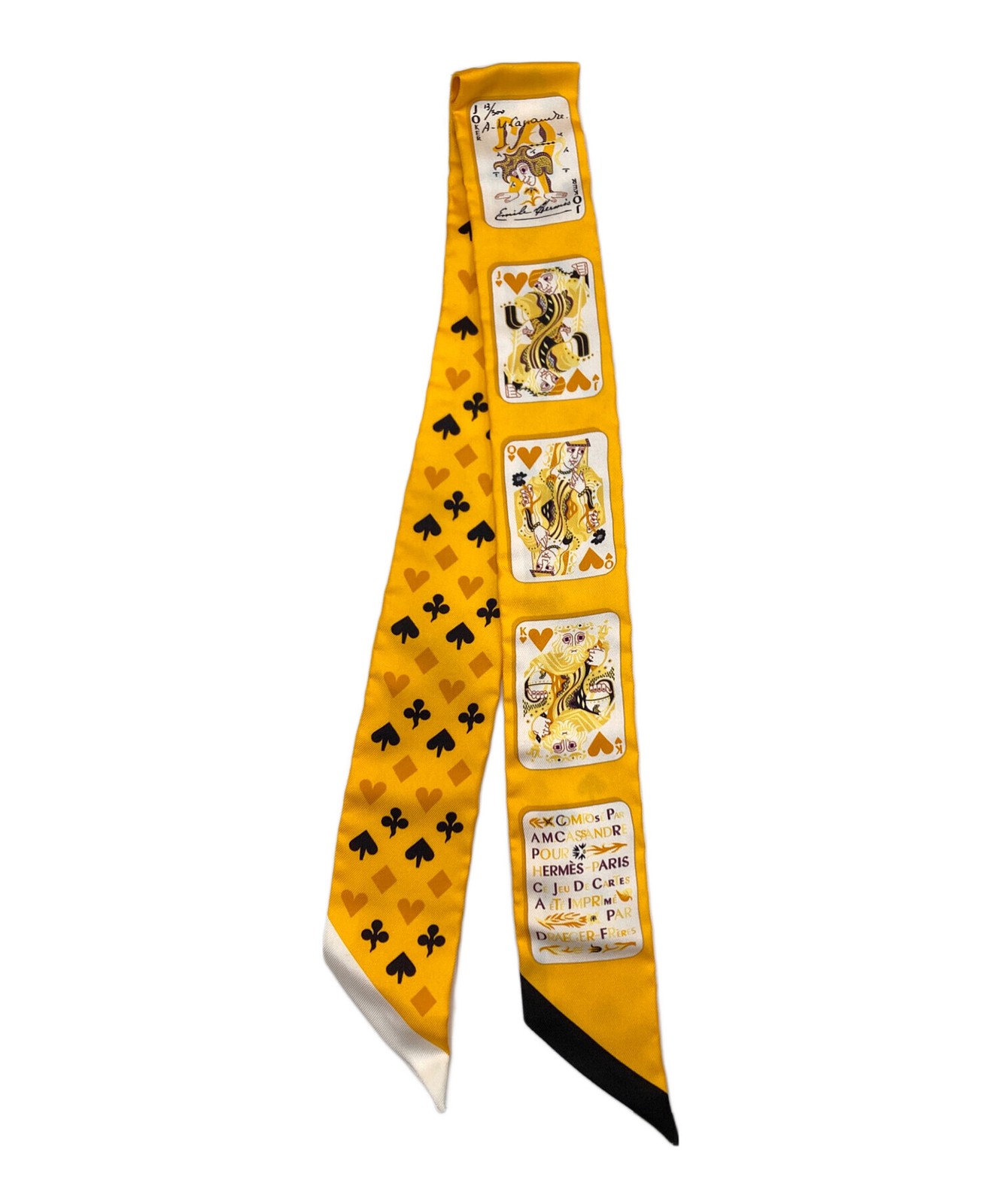 Hermes Scarf Silk Yellow Playing Cards Motif Box Included From Japan thumbnail 15