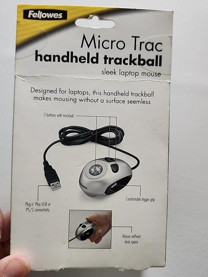 *New* Fellowes Micro Trac 99928 Trackball Handheld Mouse Wired USB 3 Button  - Image 4 of 4